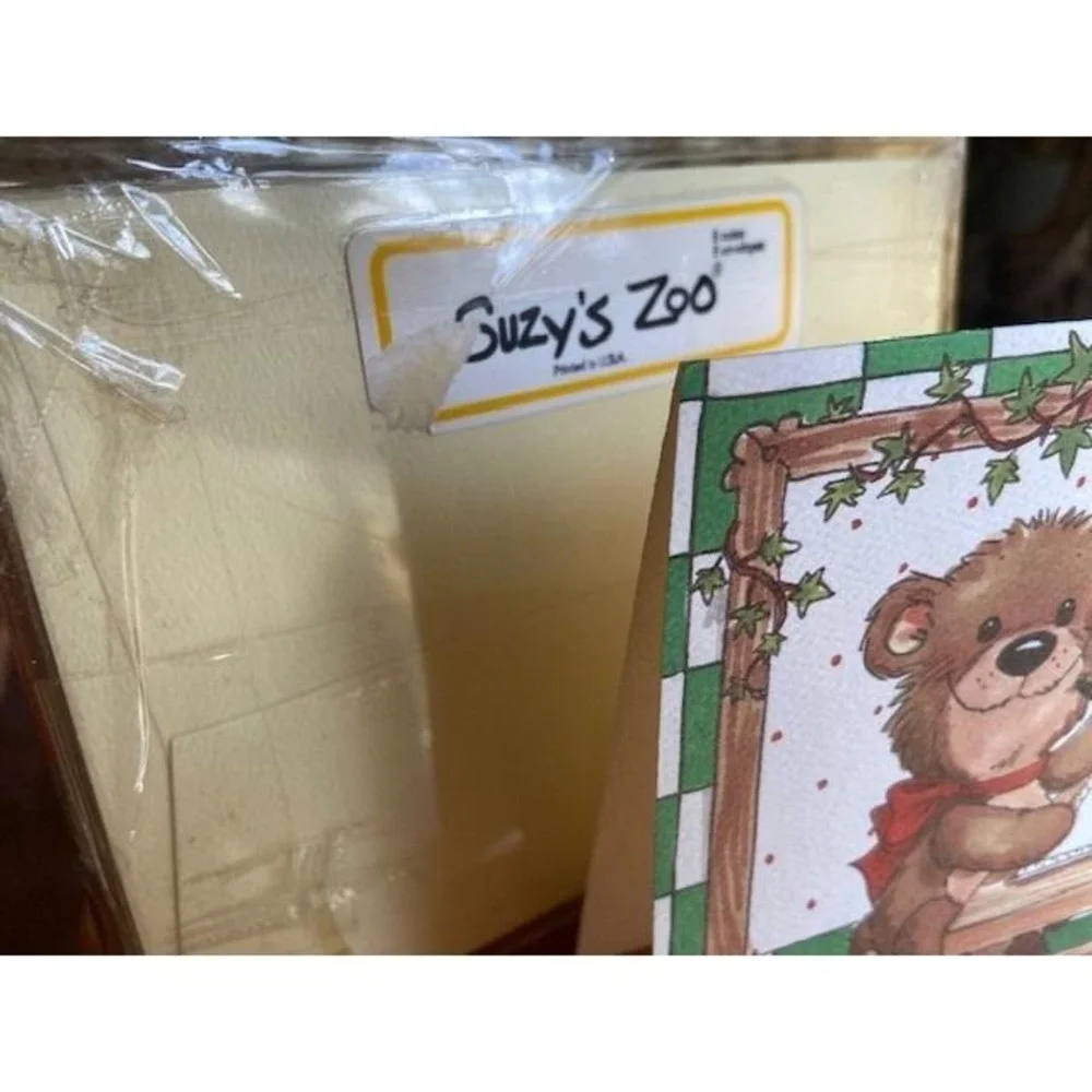 Suzy's Zoo Vintage 1994 Bear Writing Note Cards Set of 5 Blank Stationery Green